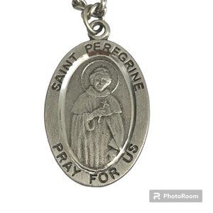 Vintage St Peregrine Cross Necklace Medal Catholic 24" Patron Saint of Cancer